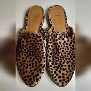 Gap Cheetah Leopard Animal Print Velour Velvet Mule Slip Ons Women's Size 6